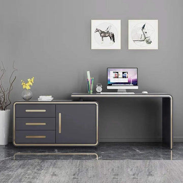 Modern Gray 55" L-Shaped Desk Corner Computer Desk with Cabinet-Desks,Furniture,Office Furniture